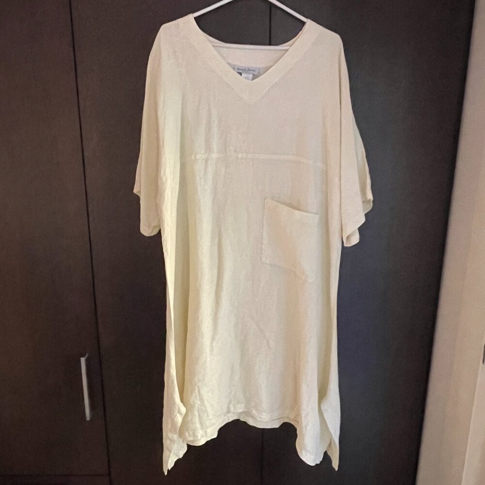 Match Point USA 100% Linen Pale Yellow Kimono Oversized Dress-Sz. L/XL